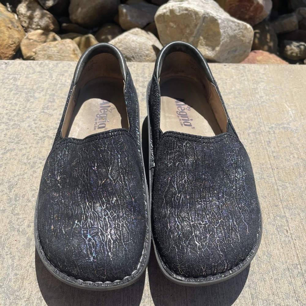 Alegira Women's Shoes Iridescent Black Deb-538 SZ 38 US 8-8.5 Comfy Slip-on